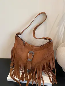 Ladies' Shoulder Bag Hobo Crossbody Bag for Autumn & Winter, Fashionable Simple Casual Retro Design, Versatile Tassel for Daily Commuting Shopping