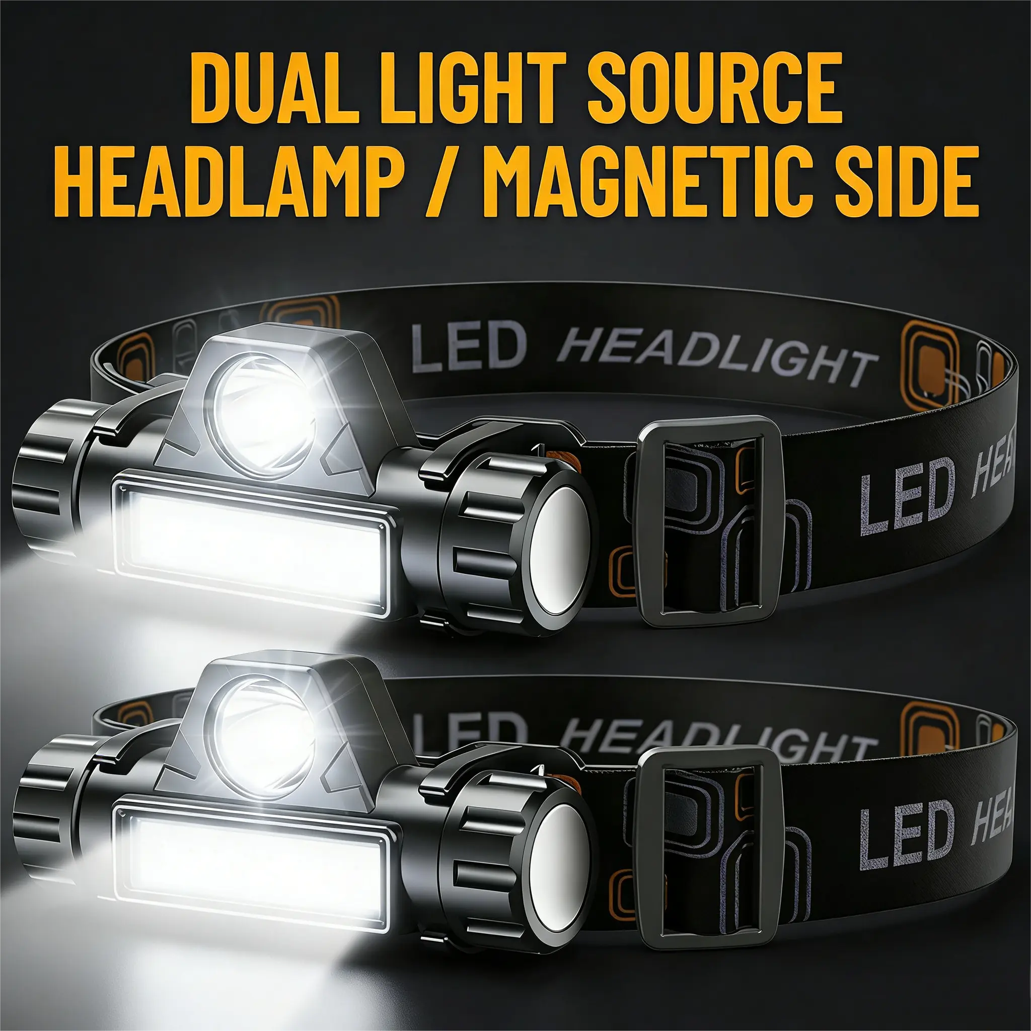 2-Pack USB Rechargeable LED Headlamp - Multifunctional Flashlight with Dual COB Floodlight, XPE Spotlight, 90° Adjustable Angle, Waterproof Magnetic Base, Lightweight Compact Design for Night Running, Camping