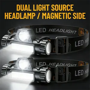 2Packs Rechargeable LED Headlamp, COB Floodlight & XPE Spotlight Dual Light Sources, 90° Adjustable Waterproof Headlight with Magnetic Base, Lightweight Head Flashlight for Camping, Running, Repair