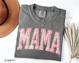 Comfort Colors Mama Shirt, Floral Faux Patchwork Mom Shirt, Mothers Day Gift For Mom, Mama Birthday Gift, New Mom Gift, First Time Mom Gift