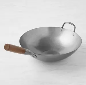 Williams Sonoma Traditional Carbon Steel Flat-Bottom Wok 14" for Stir Frying Deep Frying Steaming Braising Induction Compatible Cookware Pans