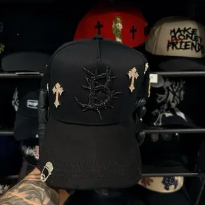 B CROSS 1:1 Barbas Hats - Black Baseball Cap with Cross & B Logo, Adjustable Fit, Perfect for Everyday Wear