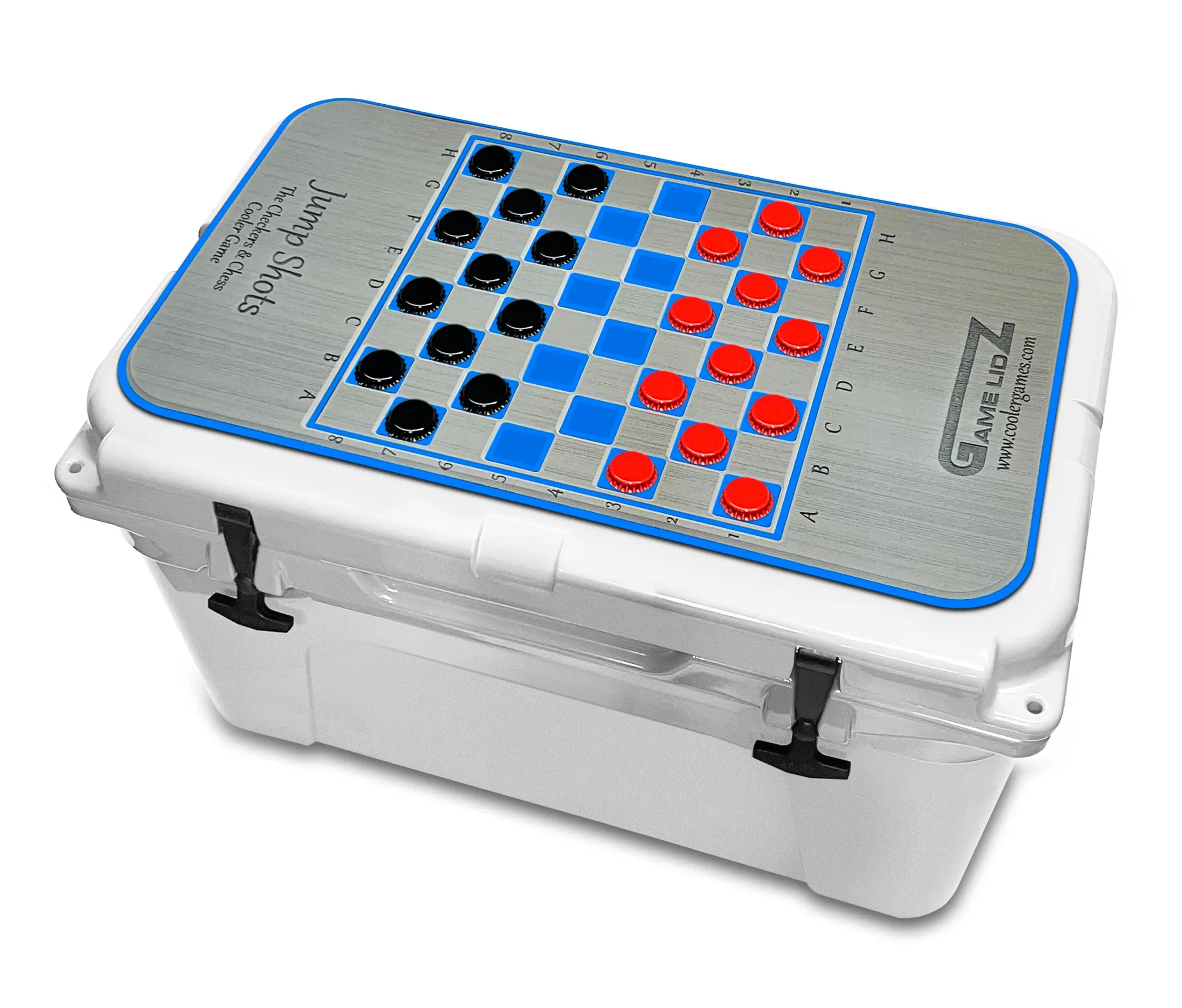 Yeti Cooler Pad Jump Shots Checkers & Chess-Top Fits Yeti Tundra, Roadie, Haul, & Wheeled Cooler Lid-Grey/Blue Mat Easy Peel and Stick Application 3M Adhesive Vortex Cooler Pads Magnetic Lid