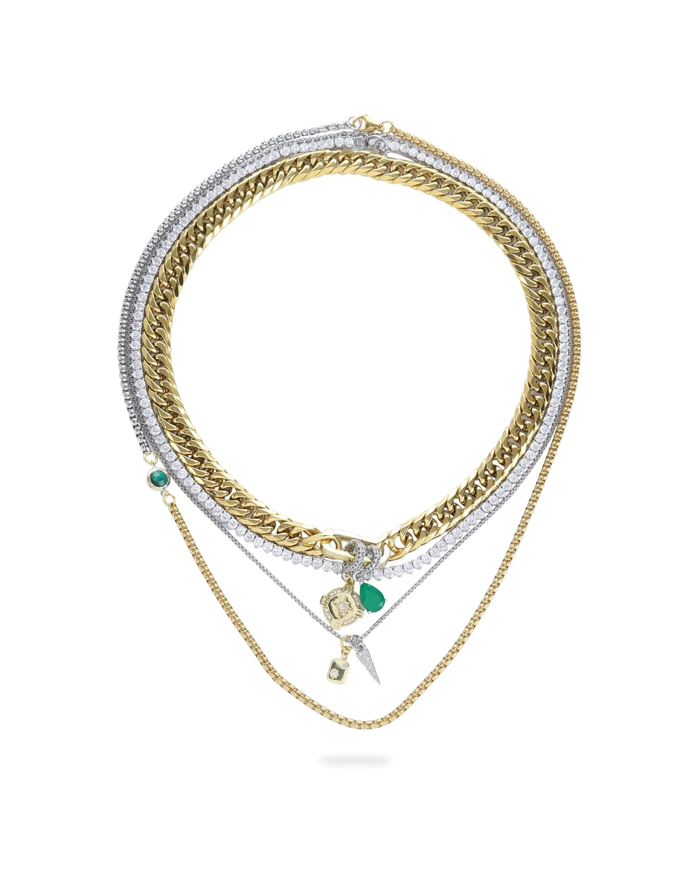JUST CLICK EMERALD TENNIS LAYERED NECKLACE SET