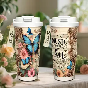 18-ounce "Music Nourishes My Soul" stainless steel insulated cup, with lid and straw, keeps drinks cold or hot. Vacuum cup, coffee cup, an excellent gift for women, music lovers, mothers, friends, and colleagues. Perfect for holidays. Suitable for both ca