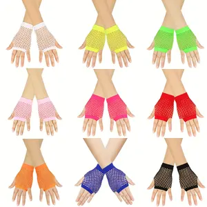 Solid Color High Quality Fingerless Short Fishing Net Gloves Black Mesh Stylish Party Dance Club Nylon Spandex Protective Gear