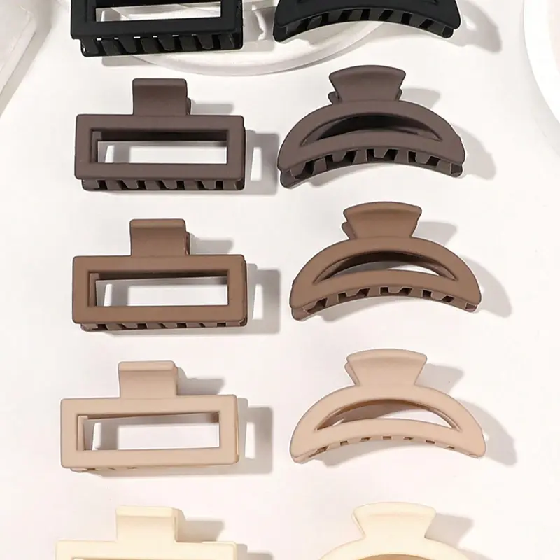 10pcs-Milk-Coffee-Color-Hollow-Square-Crescent-Moon-Hair-Clips-Super Cute Clips-Simple-Casual-Hair-Accessories-For-Half-Ponytail-Matte-Finish-Hair-Claws-Hair-Grabbers-Barrettes-Claw Clip Pack