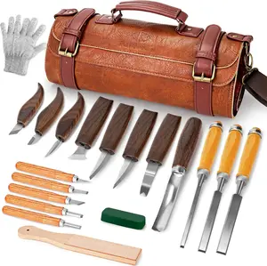 Carving it, 20 count  Carving Tools with Leather Storage Bag, Whittling it with 3 count Chisels & 8 count Whittling nives & 5 Detail nives for Beginners and Enthusiasts
