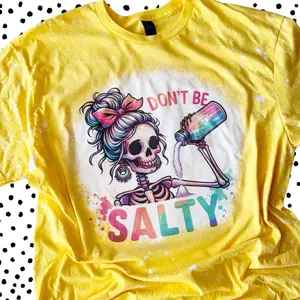 Skeleton Don't Be Salty Bleach Shirt Halloween Witch Bleached Tee Goth Distressed Vintage Funny Bleached Top Skellie Rainbow Clothing  Salty