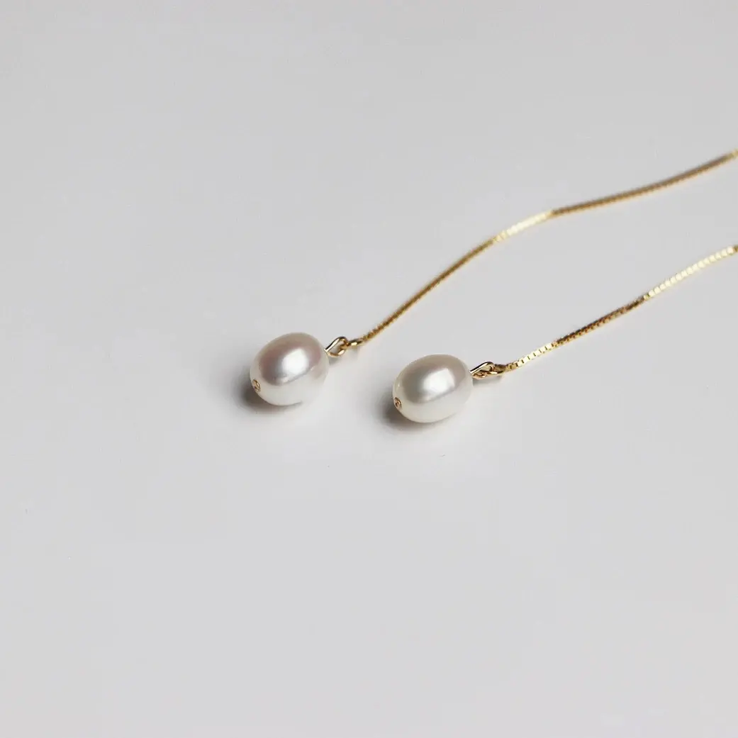 Fresh Water Pearl Threader Earrings – Tiny Pearl Beads, Delicate & Elegant