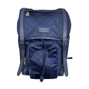 Pre-owned GUCCI Nylon Luggage Accessories Blue Monogram Double Magnetic Snap Backpack