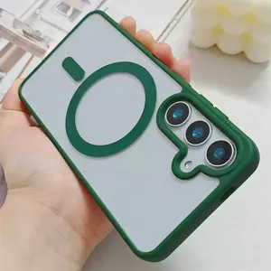 3-PCS [1 Phone Case with 2 Transparent Screen Protectors] Magnetic Case for Samsung A15 A16 A17 A25 A26 A35 A36 A55 A56 New Frosted Wireless Charger Protection Cover for Galaxy S25 Edge S25 S24 S23 FE S22 Plus Ultra