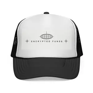 Encrypted Funds Name Logo Trucker Cap - Lettered Slogan Hat, Crypto Globe Mesh Fashion Accessory, Lettered Slogan Hats, Name Logo Hats