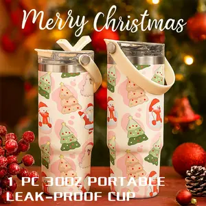1 Pc 30 Oz Christmas Snowman Tree Vacuum Tumbler with Handle, 2-in-1 Flip Lid, Leak-Proof, Double-Wall Insulated, Easy Carrying, Cute and Fun Style, Keeps Hot 12H/ Cold 24H, Holiday Gift for Women, Teachers, Friends, Perfect for Car, Home or Office.
