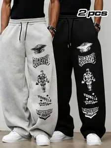 Men’s 2-Piece Athletic Sweatpants, "Gold's Gym x YoungLA" Retro Bodybuilder Graphic Workout Joggers, Soft Cotton Blend Heavyweight Pants for Gym Training, Bodybuilding & Street Style, Ideal for Fitness Enthusiasts & Gym Fans