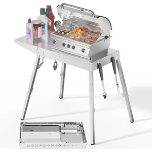 304 stainless steel barbecue table suitable for 20 inch tabletop frying pans, adjustable folding barbecue table, outdoor portable camping table, suitable for RV picnics, barbecues, beaches Digital Night Vision Binoculars with Infrared