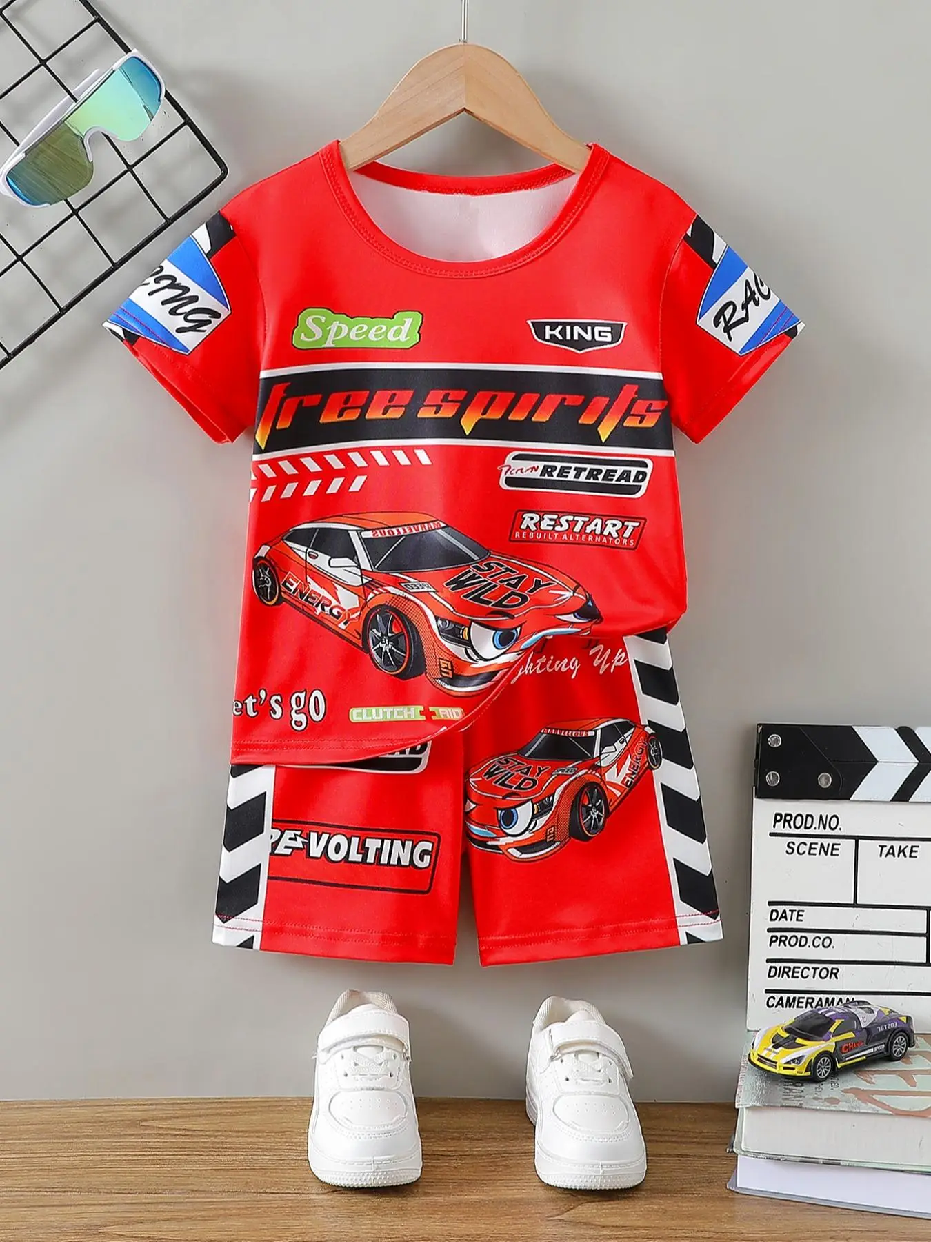 Two-piece Set Boy's Car Print Tee & Elastic Waist Shorts Set, Casual Short Sleeve T-shirt & Shorts for Daily Wear, Kids Spring & Fall Clothing Sets