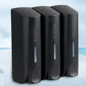 Triple 350ml Liquid Soap Dispensers Heat-Resistant Wall-Mount (Black)