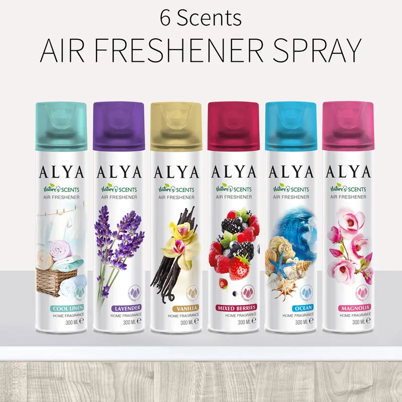 4 Pcs (300 ML Each) Fragrances Aromatherapy Air Freshener Spray, 6 Scents -Lavender, CoolLinen, Magnolia, Mixed Beries, Ocean And Vanilla, Multi-Purpose Odor-Fighting Room Spray.ldeal For Car, Ofhce, Home, Bathroom, Fabric, Closet Fresh Scent