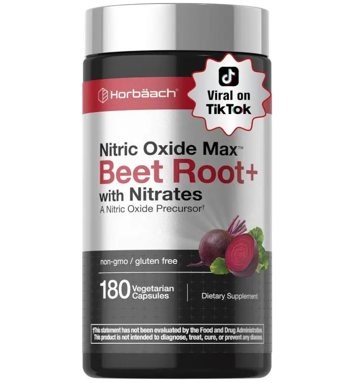 Horbäach Nitric Oxide Beet Root Capsules | 180 Count | with Nitrates and Precursor | for Men and Women | Vegetarian, Non-GMO, Gluten Free Supplement