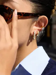 Minimalist 18K Plated Gold Color U-Shaped White Zircon Earrings Women Waterproof Jewelry Stainless Steel Earring