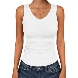 Tank Tops for Women V Neck Ribbed Knit Slim Fitted Sleeveless Basic Tee Tanks Casual Summer Clothes