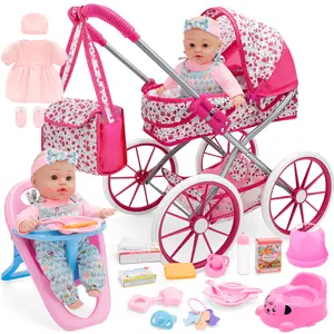deAO  Doll with Stroller Set for Realistic Pretend Play for 3 4 5 6 7 Year Old  Girls Gifts. Stroller Toys includes Dolls, 2 sets Doll Clothes and many Doll Accessories. #Summer Vibes