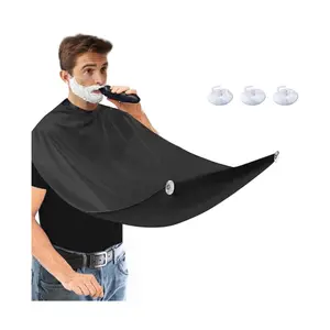Beard Bib Apron,Beard Trimming Catcher Bib for Shaving & Hair Clippings,Father's Day Gift Men's Waterproof Non-Stick Beard Cape Grooming Cloth,with 2 Suction Cups - Black