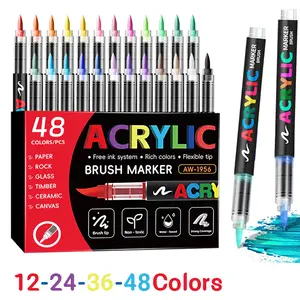 12/24/36/48 Colors Acrylic Marker Pens - New Arrival! Multiple Colors For Choice, Office & Painting Supplies, High - End Set With Exquisite Packaging, Suitable For Gifting, For Professional Art Painting, Soft Brush Tip Art Marker Pens