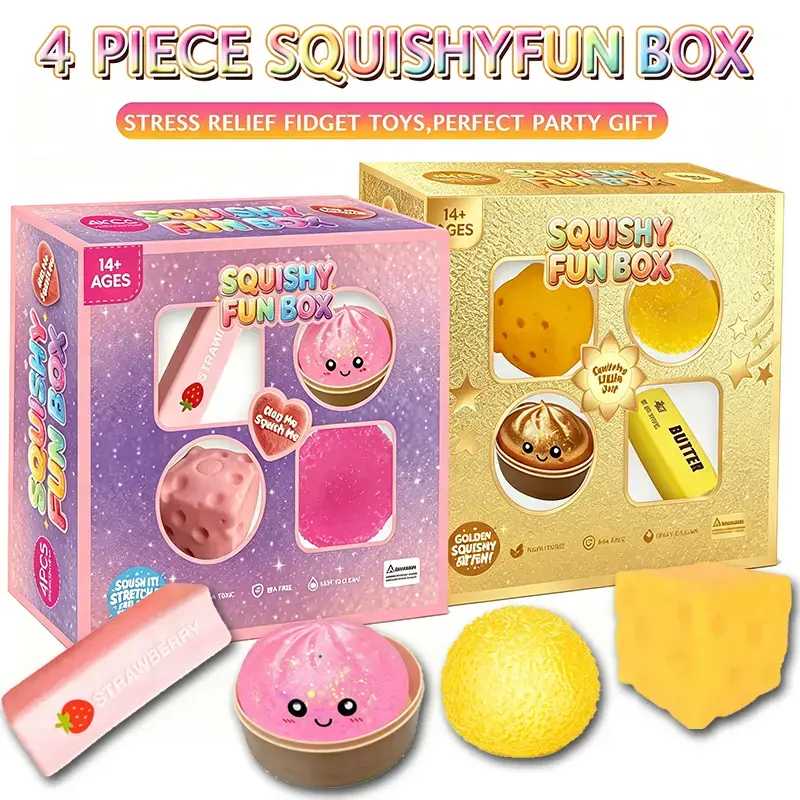 4PCS Squishy Toy Set Slow & Fast Rebound Silicone Stress Relief Toys Cute Food Shaped Fidget Toys Perfect for Kids Adults Party Favors Birthday Gift,mid year sale,deals for you.