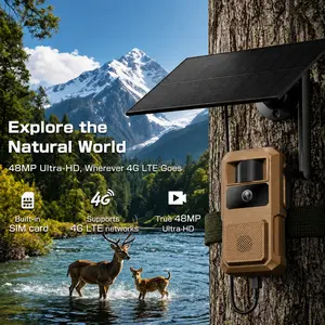 Solar 4G LTE Trail Camera HC73S 48MP 2K Night Vision 0.1s PIR Trigger IP66 Waterproof 120° Wide Angle For Wildlife Farm Deer Security, Built-In Cellular Card 4G LTE Data Plan Needs Activation