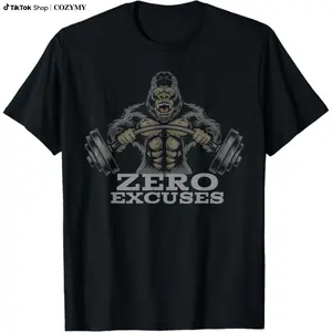Fitness Weightlifting Gorilla No Excuses T-Shirt Made In USA