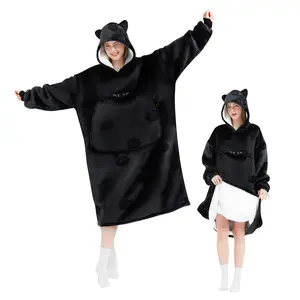 Wearable Blanket Hoodie for Adults, Cozy Oversized Sherpa & Flannel Sweatshirt with Giant Pocket, Gifts for Women