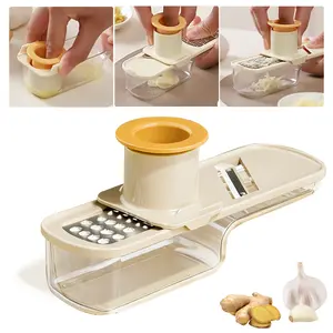 New Mini Multi-Functional Garlic Mincer, 3-In-1 Fruit Vegetable Slicer Shredder with Container, Durable Stainless Steel Blade, Easy Clean Kitchen Tool