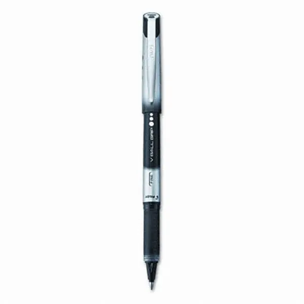 Pilot 35570 VBall Fine Point Roller Ball Pen - Contemporary Design, Rubber Grip, Cushioned Rubber Grip, Metallic Body, Black Ink, Advanced Ink Feed System, Skip-Free Smooth Writing, Office Stationery & Writing Stick, Office Supplies Tool