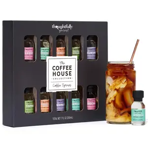 Thoughtfully Coffee Syrup Sampler Gift Set - 10 Flavors Including Salted Caramel Vanilla Mocha Hazelnut Pumpkin Spice & More - Perfect Beverage Enhancer