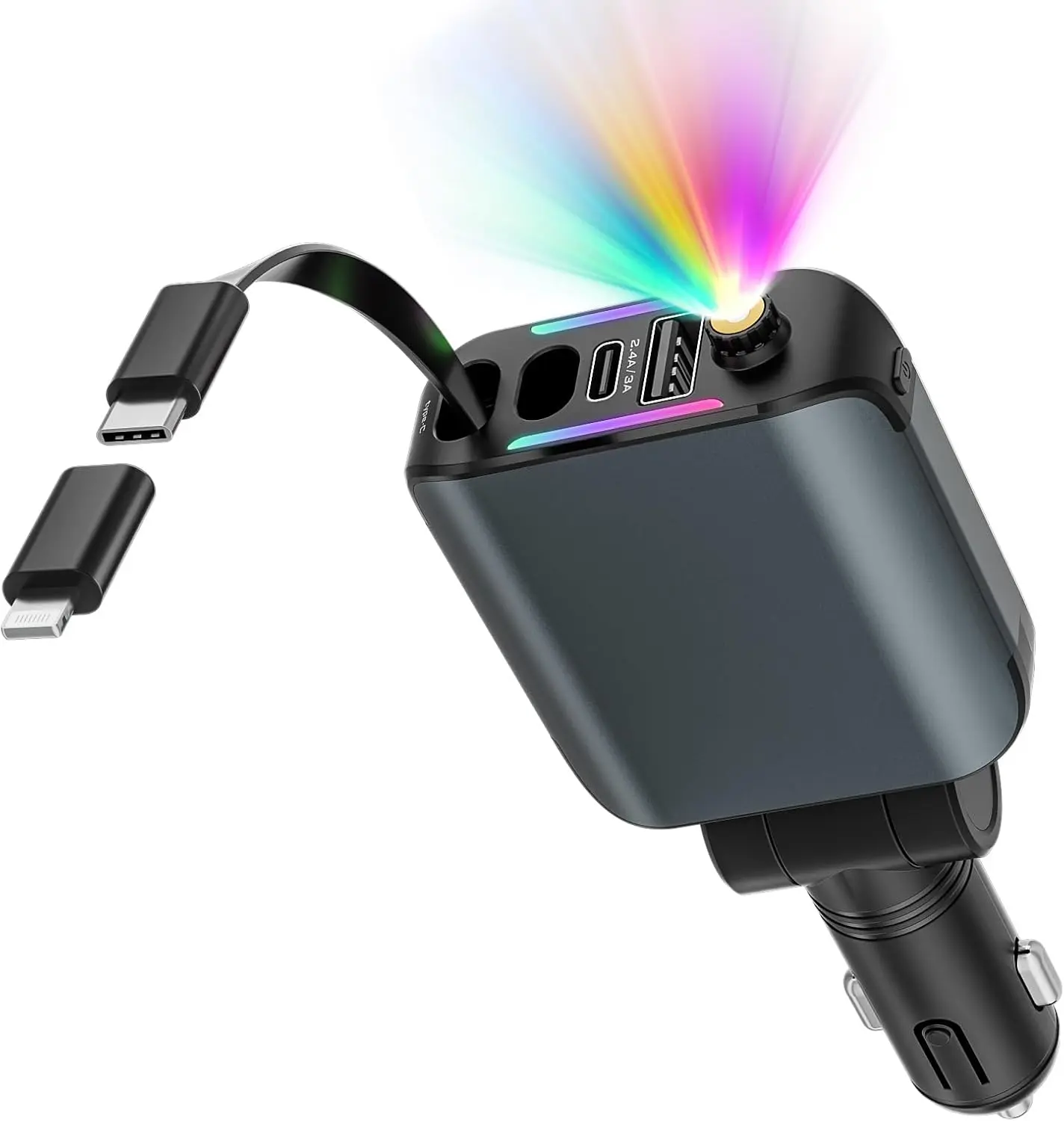 120W Retractable USB-C Car Charger with Purple Starlight, Super Fast Charging Car Electronics Accessory Compatible with iPhone 16