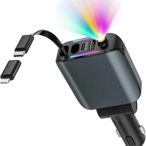 120W Retractable USB-C Car Charger with Purple Starlight, Super Fast Charging Car Electronics Accessory Compatible with iPhone 16