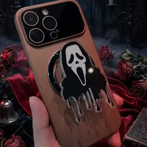 Horror Mask Phone Grip, Dripping Black Ghost Face Grip, Spooky Halloween Phone Holder for Horror Fans
