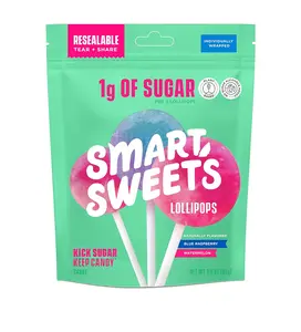 Sugar-Free Lollipops 3oz – Blue Raspberry & Watermelon | Low Sugar Candy (1g) | Low Calorie (40) | Plant-Based, Gluten-Free Hard Candy for Kids & Adults