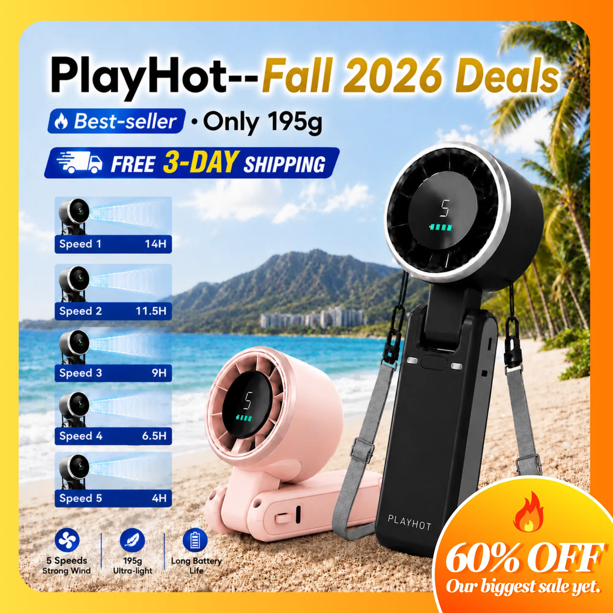 PLAYHOT Turbo Jet Multifunctional Cooling Handheld Portable Fan - 4000mAh Long-Lasting, Pocket-Sized, Energy-Saving 2026 Summer Travel Stuff, In-Car Essential for Live Show Goers, Turbo Jet Fan, Multifunctional Cooling Fan