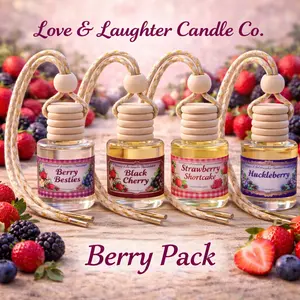 4 Pack Hanging Car Diffusers - The Berry Pack includes (Strawberry Shortcake, Black Cherry, Huckleberry, and Berry Besties)