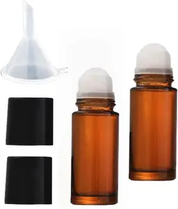 2Pcs Brown 30ml Glass Essential Oil Roller Bottles Refillable Roll on Bottles Empty Deodorant Bottle Containers with Funnel for Fragrance Cosmetics