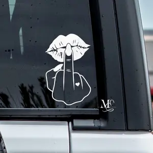Middle Finger Lips Car Decal, Trendy Car Decal For Women, Cute Car Accessories, Vinyl Decal, Window Truck, Funny Sticker B
