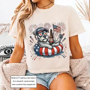 USA 250 Boxy Tee Schnauzer Dog Graphic Tee Cropped Shirt Women's Patriotic Dog Lover Shirt 4th of July Gift Retro Style Vintage Dog Tee