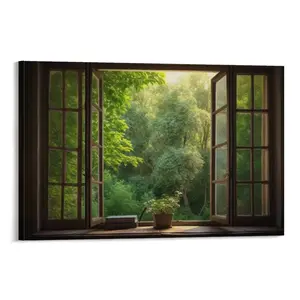 Fake Window Poster for Walls - Faux Window Posters with Open Window View, Nature Wall Art Decor for Bedroom, Living Room, And Home Decoration. Canvas Poster Bedroom Decor Office Room Decor Gift Frames Ornaments Artistic Print Photo Frame-.