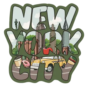 New York Collage - 3D Wooden Souvenir Magnet Featuring Iconic NYC Landmarks Yellow Taxi & Bagel Customizable Gift for New York Lovers