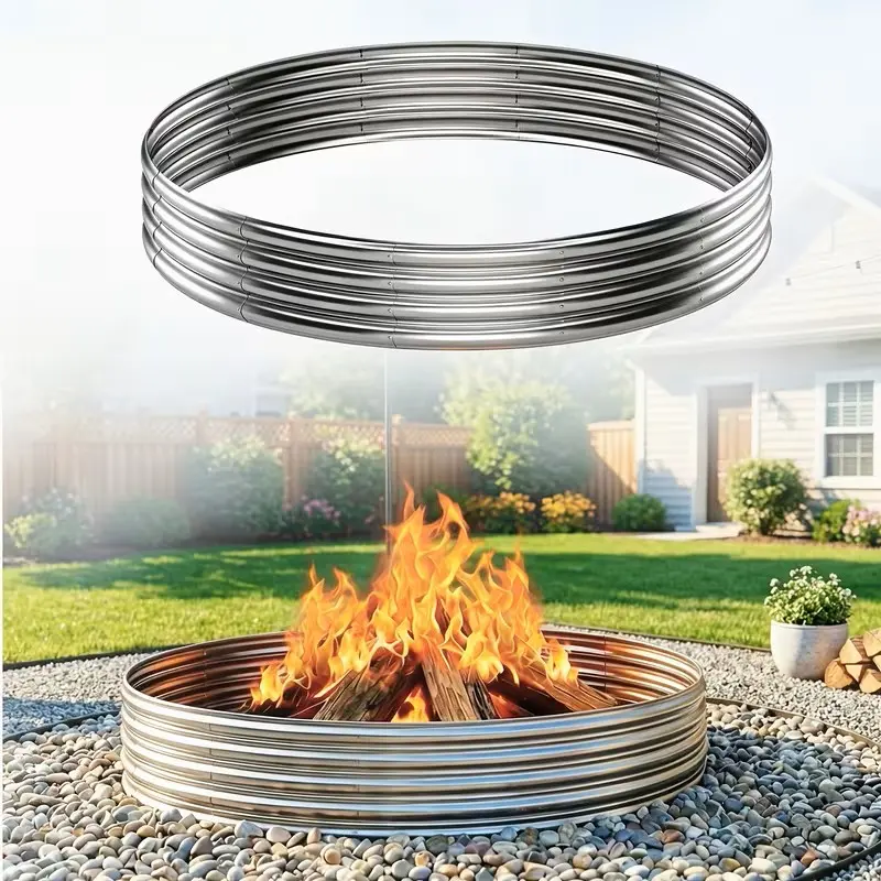 LIALEX Silver Metal Fire Pit Ring, 0.8MM Thick Heavy Duty Bonfire Ring for Patio Camping Outdoor Backyard, 3×3×1 Ft