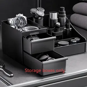 Modern Men's Toiletry Storage Stand | Adjustable Shelves for Perfume, Cosmetics & Grooming Essentials Boxes, Durable Plastic Organizers