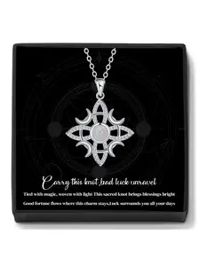 Opal Witches Knot Necklace With Blessed Message Card, Tetragrammaton Nudo De Bruja Pendant Necklace, Wicca Moon Irish Celtic Pendant Jewelry Gift for Women, Goddess Necklace